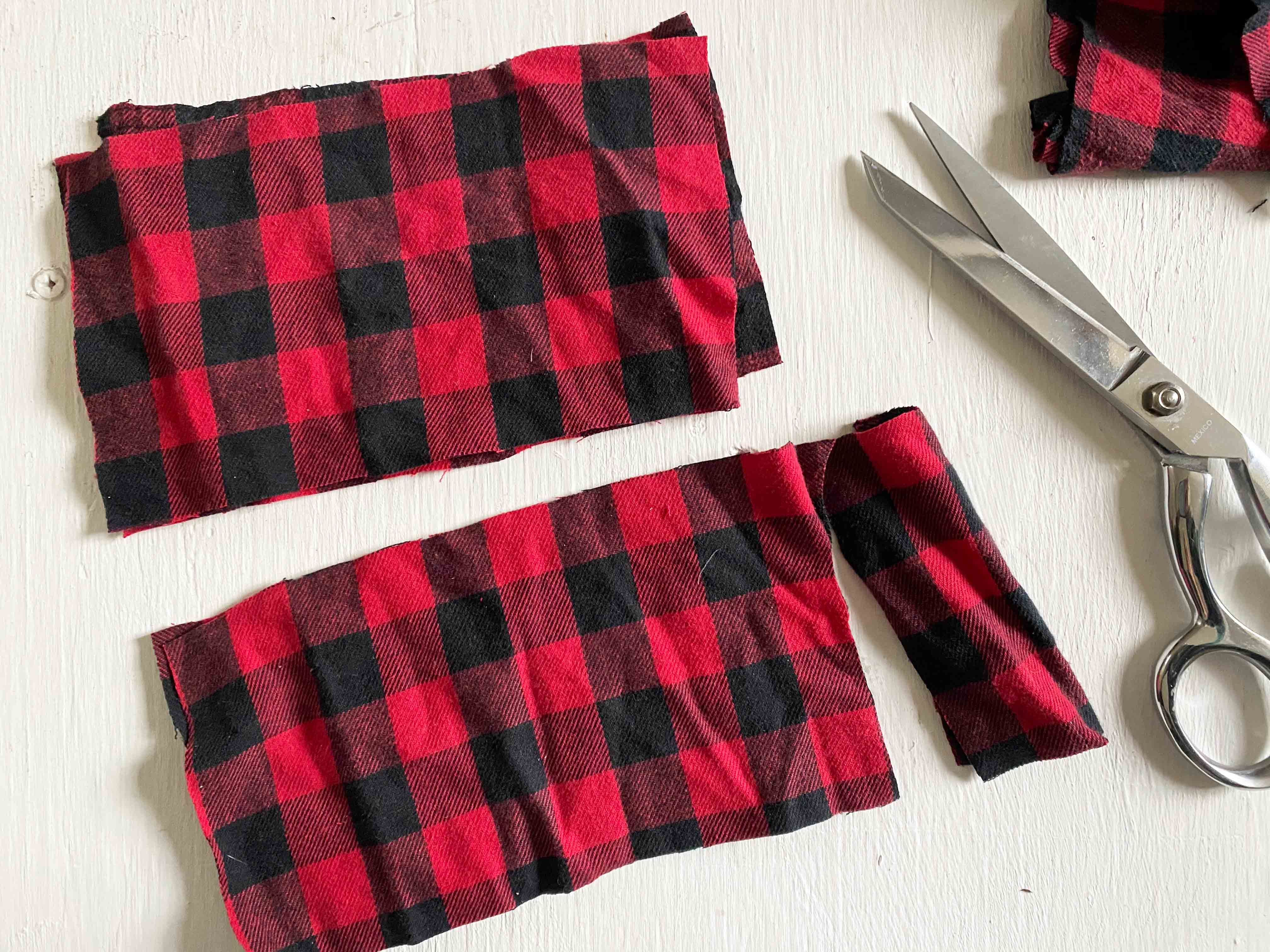 flannel strips with seams cut away